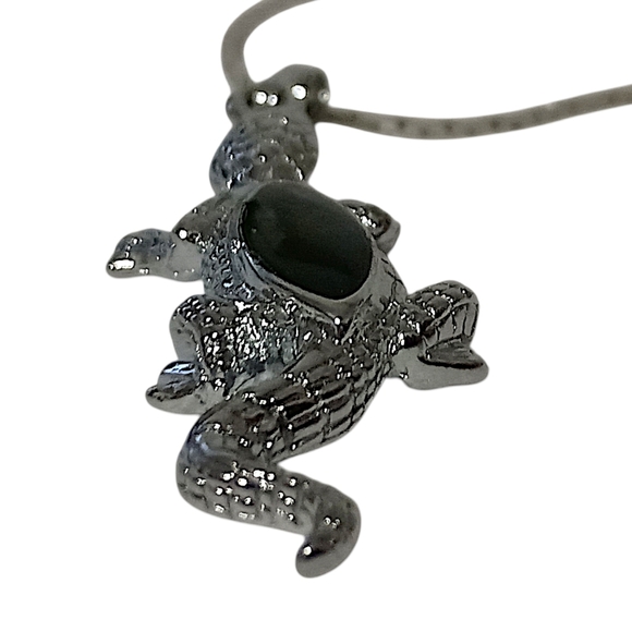 Vintage Lizard Gecko‎ Pendant Necklace Silver Tone Shell Glass Abalone Inlay - Picture 4 of 16
